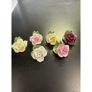 Porcelain Rose Place Card Holders Lot of 6 Pink Yellow White Green Royal York